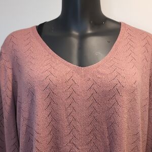 Bloomchic V-Neck Pointelle Knit Pink Sweater